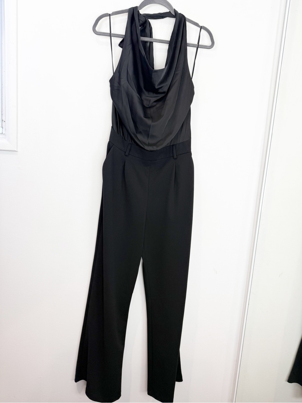 Express Satin Tie Halter Cowl Neck Wide Leg Jumpsuit Size Medium NWT - Picture 2 of 8